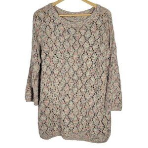 J. Jill Women's Pointelle Loose Knit 3/4 Sleeve Light Weight Sweater Size L